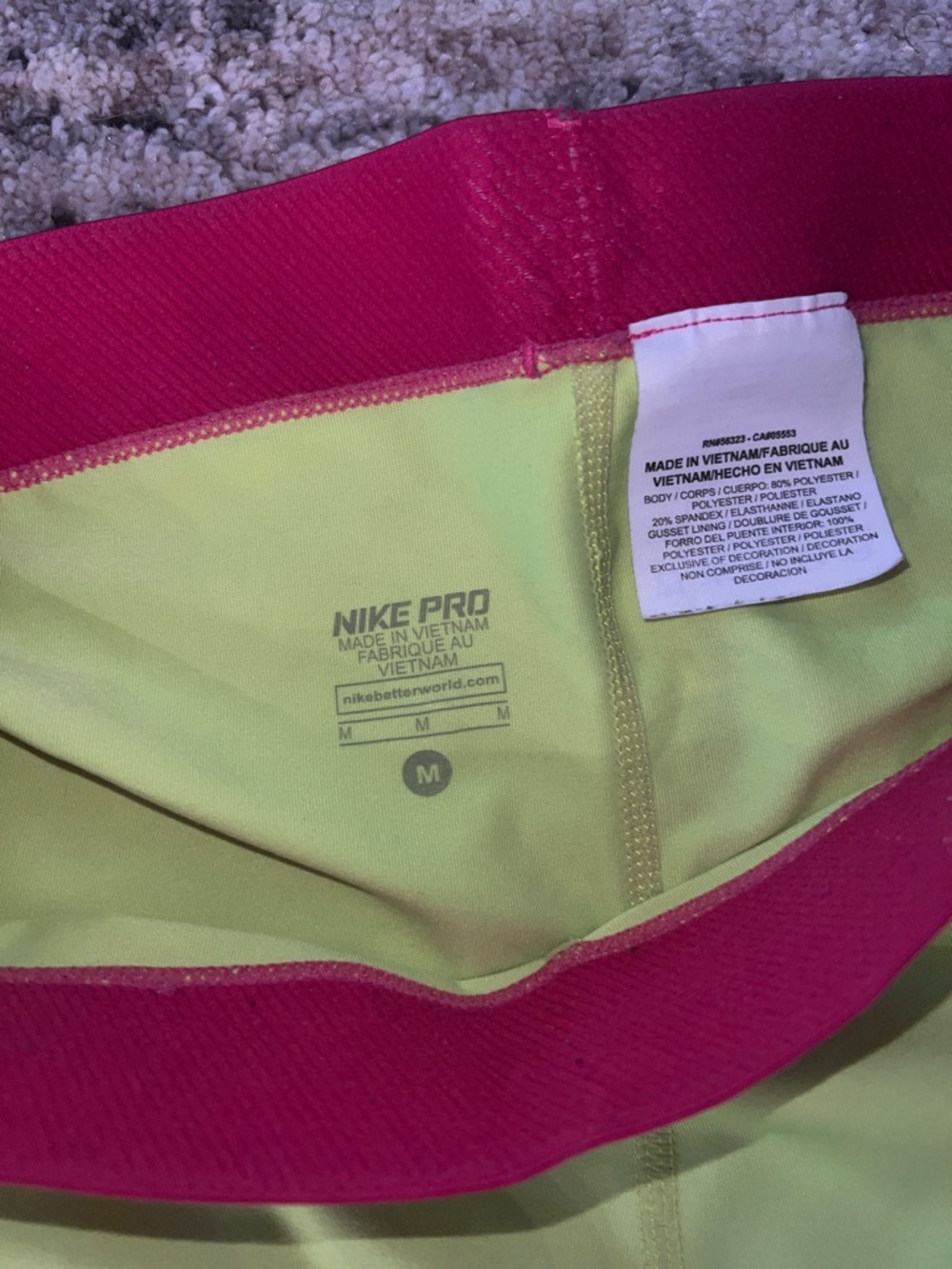 Nike Pro Neon Yellow Bike Shorts with Hot Pink Waistband & Logo - Picture 2 of 4